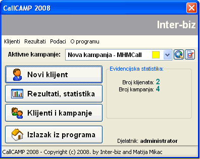 CallCamp GUI - osnovni prozor